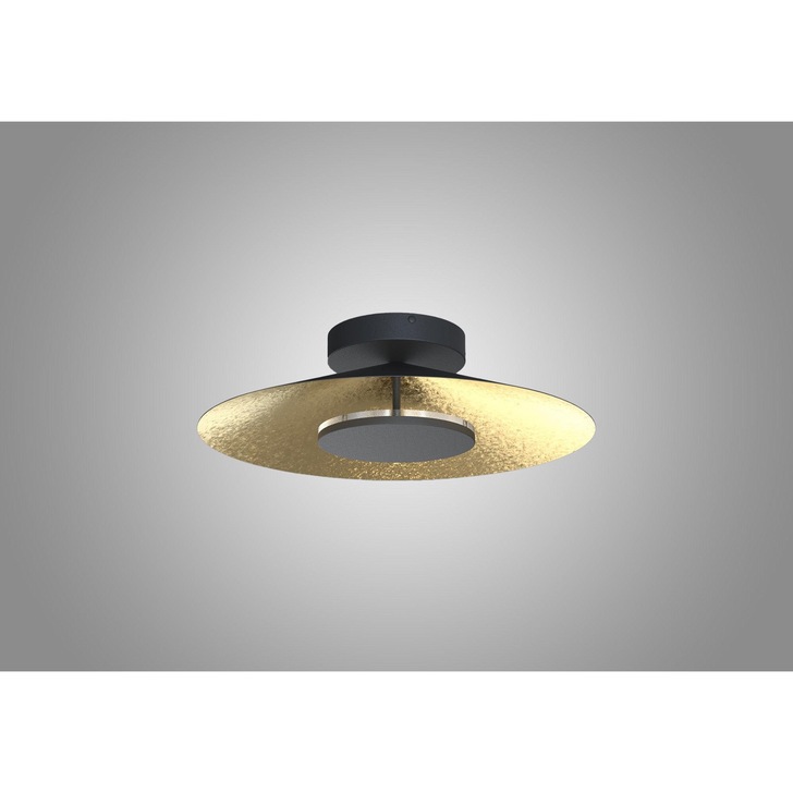 Mantra Orion Small LED Round Flush Ceiling Light Black With Gold Leaf - 3000K