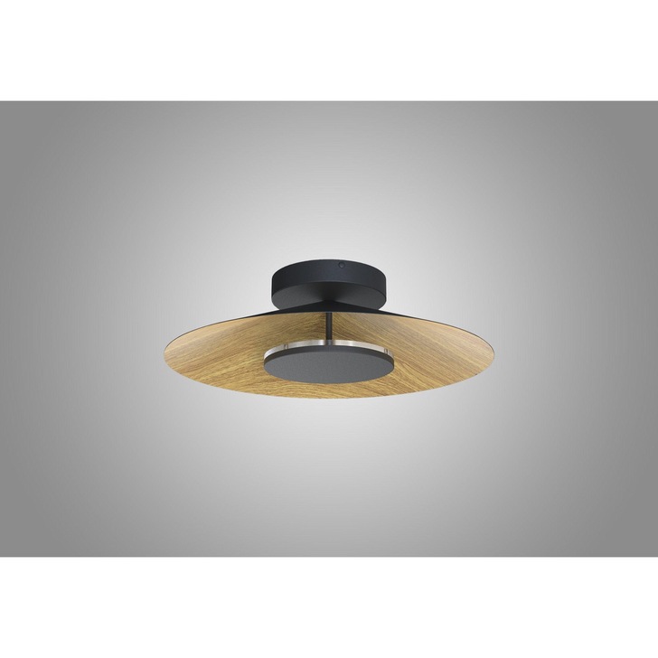 Mantra Orion Small LED Round Flush Ceiling Light Black With Wood - 3000K