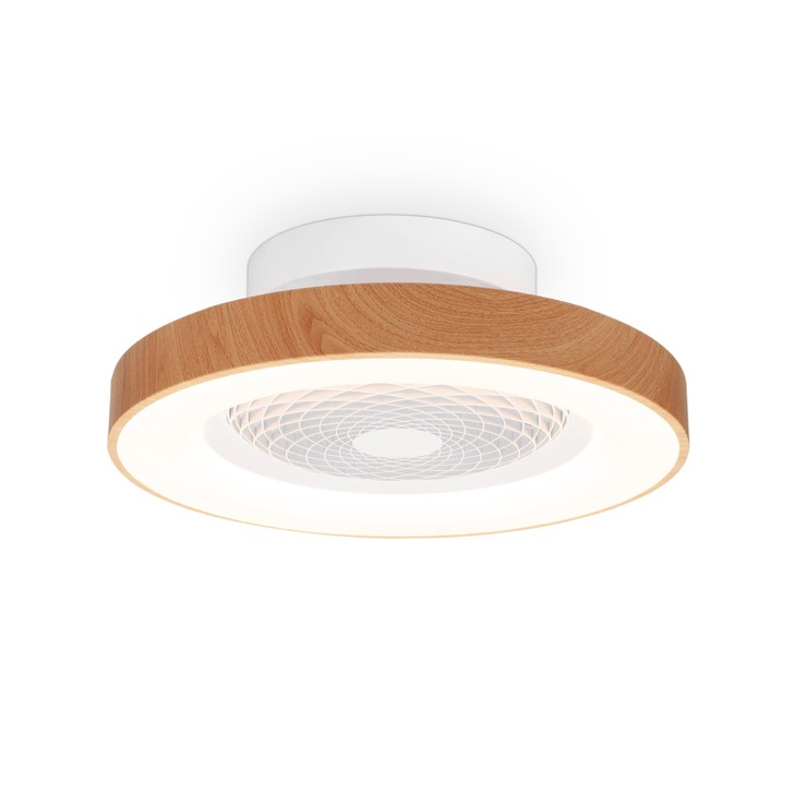 Mantra Tibet Mini White/Wood Finish LED Ceiling Light With Built-In Reversible Fan C/W Remote Control