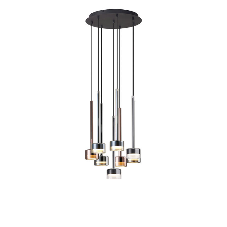 Mantra Tonic 8 Light Round Pendant Light Compete With Black, Chrome, Copper And Copper Glasses Complete With 3000K GX53 Led Lamps