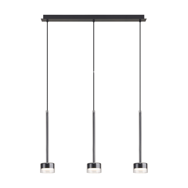 Mantra Tonic Chrome/Black 3 Light Island Pendant Light With Clear Glasses Complete With 3000K GX53 Led Lamps