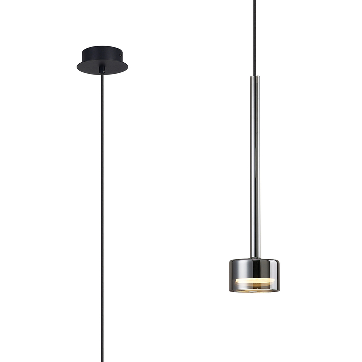 Mantra Tonic Chrome/Black Single Pendant Light With Chrome Glass Complete With 3000K GX53 Led Lamp