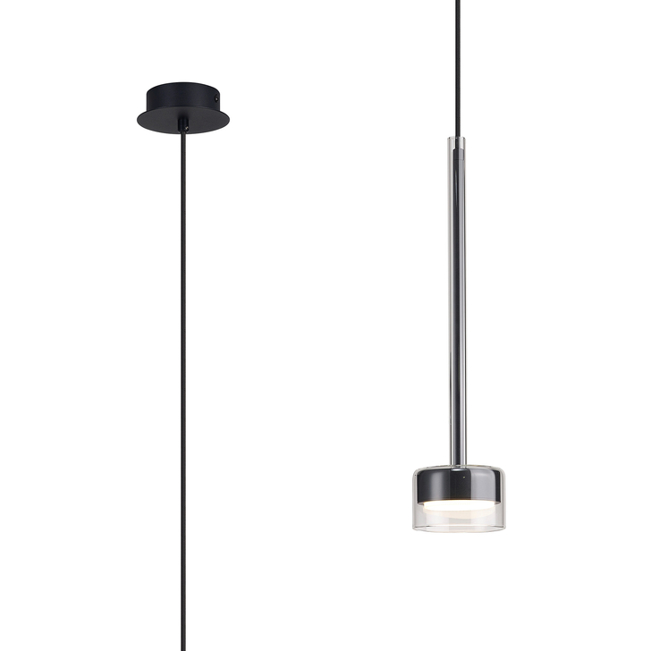 Mantra Tonic Chrome/Black Single Pendant Light With Clear Glass Complete With 3000K GX53 Led Lamp