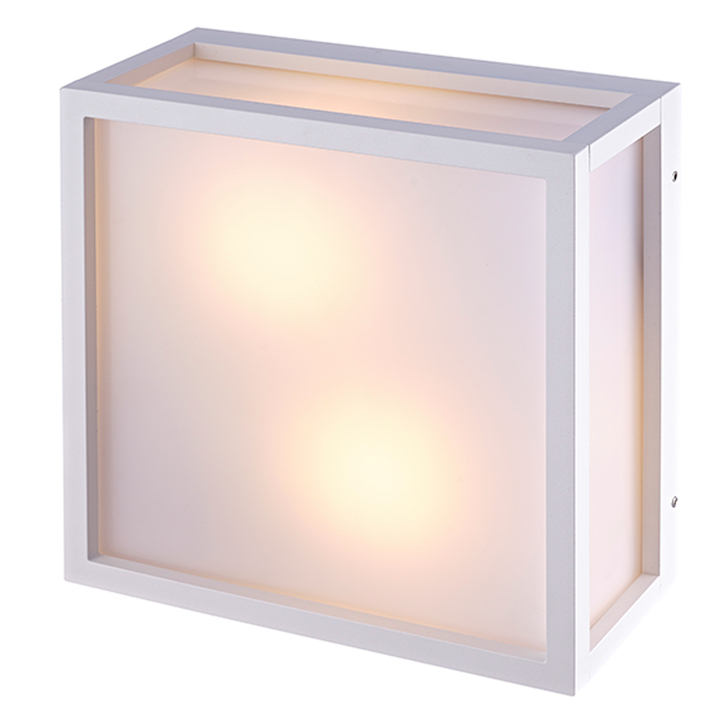 Mantra Utah White Square Exterior 2 Light Bulkhead Light Complete With Opal Lens - IP65