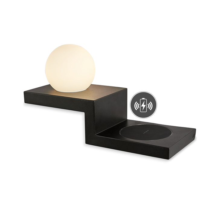 Mantra Zanzibar Black Led Globe Wall Light Complete With Induction Charger - 3000K