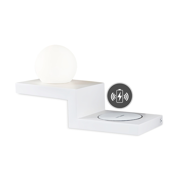 Mantra Zanzibar White Led Globe Wall Light Complete With Induction Charger - 3000K