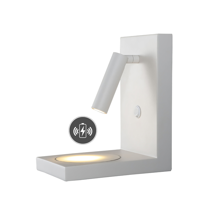 Mantra Zanzibar White Led Reader Wall Light Complete With Induction Charger - 3000K