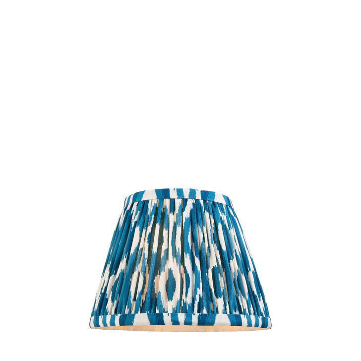 Marlin Blue Ikat Patterned Fabric 20cm Shade - E14/E27/B22 With Fixed Metal Gimbal