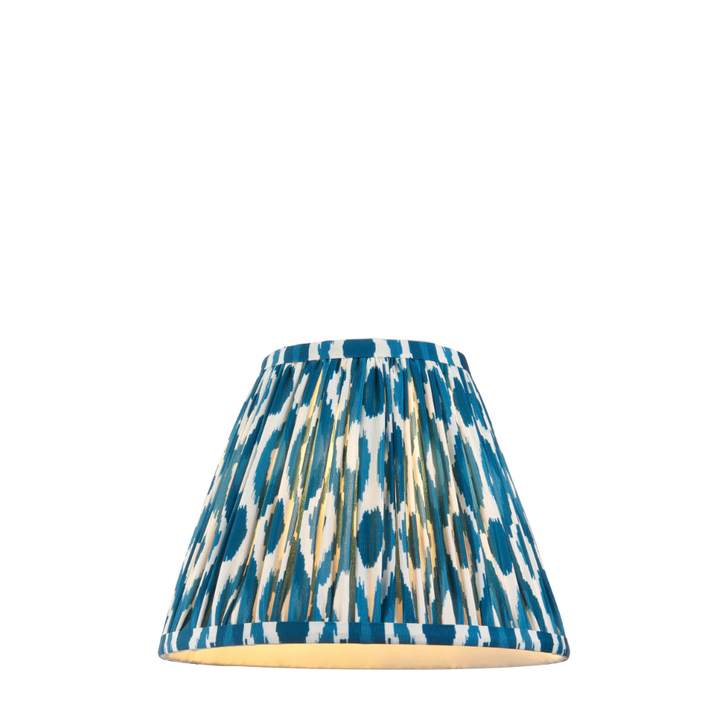 Marlin Blue Ikat Patterned Fabric 25cm Shade - E14/E27/B22 With Fixed Metal Gimbal