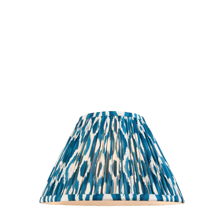 Marlin Blue Ikat Patterned Fabric 30cm Shade - E14/E27/B22 With Fixed Metal Gimbal