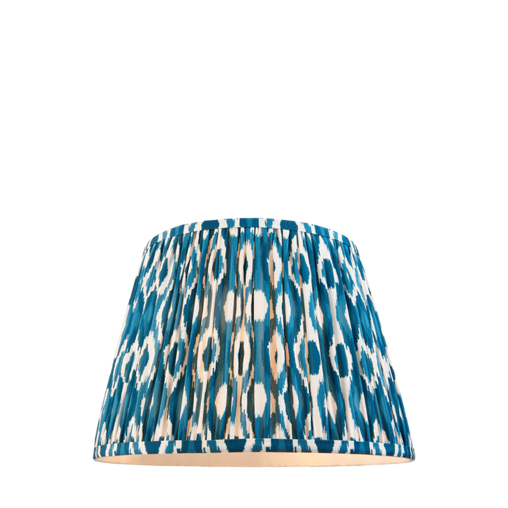 Marlin Blue Ikat Patterned Fabric 35cm Shade - E14/E27/B22 With Fixed Metal Gimbal