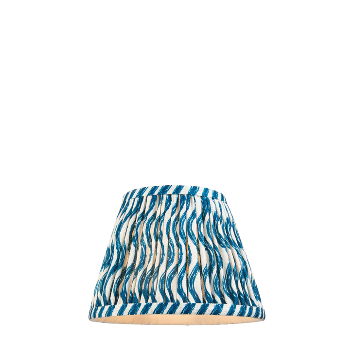 Marlin Blue Ripple Patterned Tapered Fabric 20cm Shade - E14/E27/B22 With Fixed Metal Gimbal