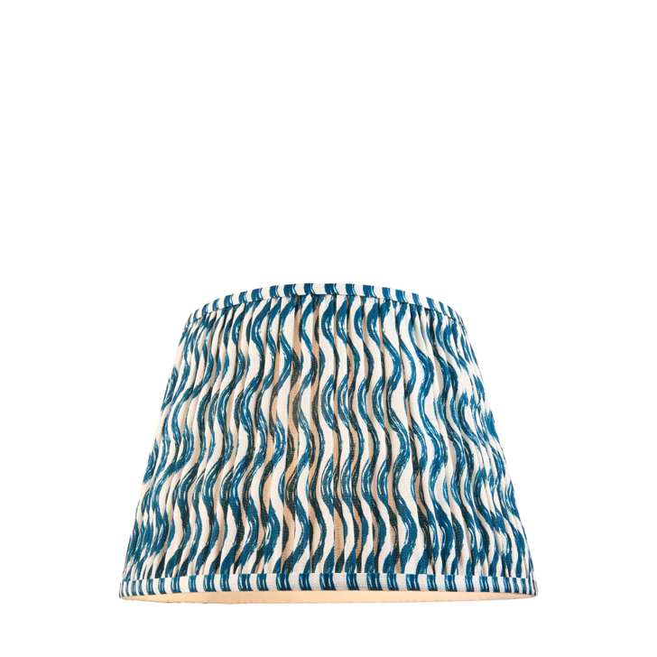 Marlin Blue Ripple Patterned Tapered Fabric 35cm Shade - E14/E27/B22 With Fixed Metal Gimbal