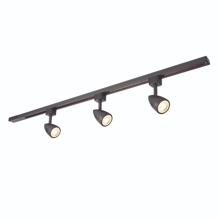 Matt Black 1 Metre Track Kit Complete With 3 X Bullett Adjustable Spot Lights, 1 Live End, 1 Dead End And 1 Internal Track Connector For Connection Of Additional Track