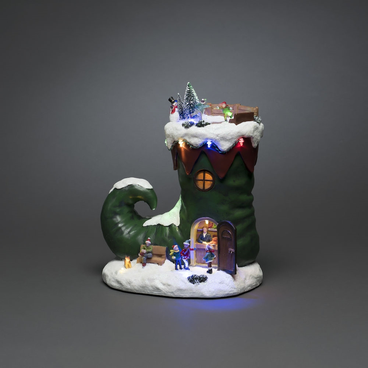 Mechanical Elf Boot Christmas Decoration With Multi Coloured Lights and Music