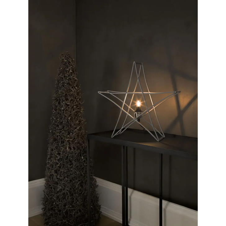 Metal Table Star, Silver, E14, Black Cable, 40x40cm, 230V