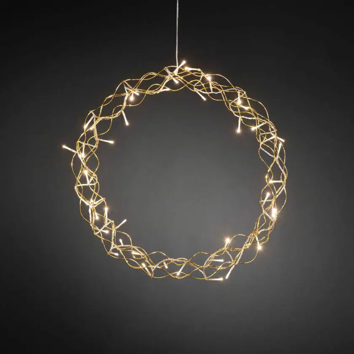 Metal Wreath Gold Colour 45cm 48 Warm White Led IP20