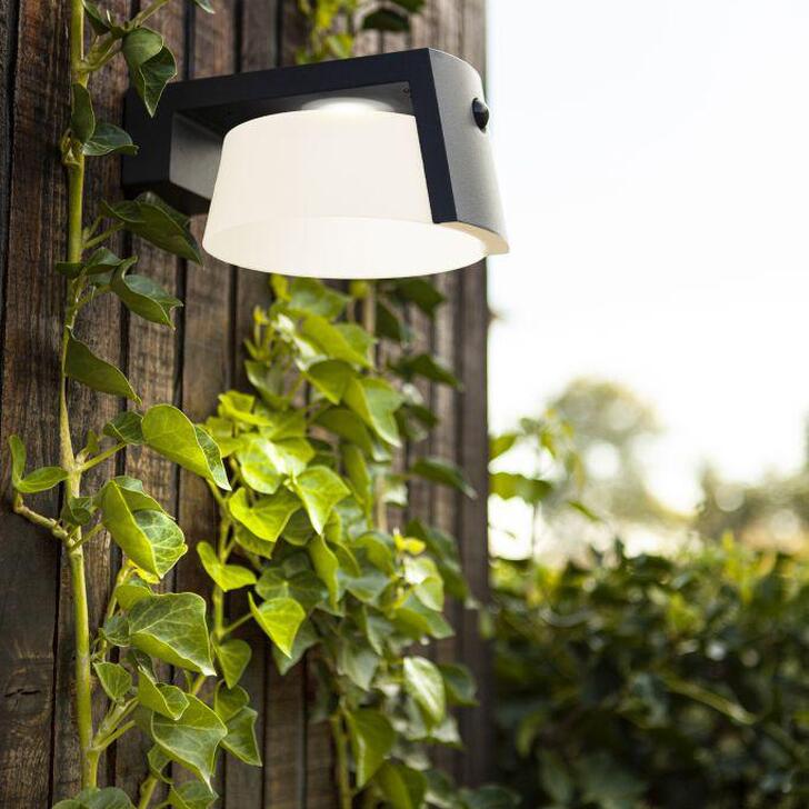 Modern Solar Powered Led Wall Light With Pir Motion Sensor in Grey - 4000K, IP44