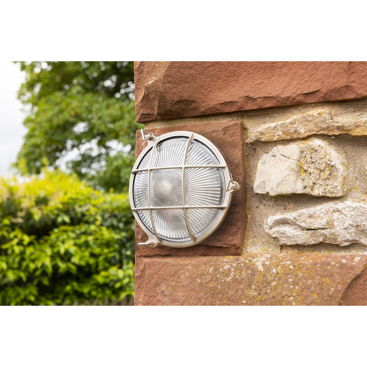 Navigator Grand Cabin Satin Nickel Circular Bulkhead - IP64, Solid Brass, Coastal