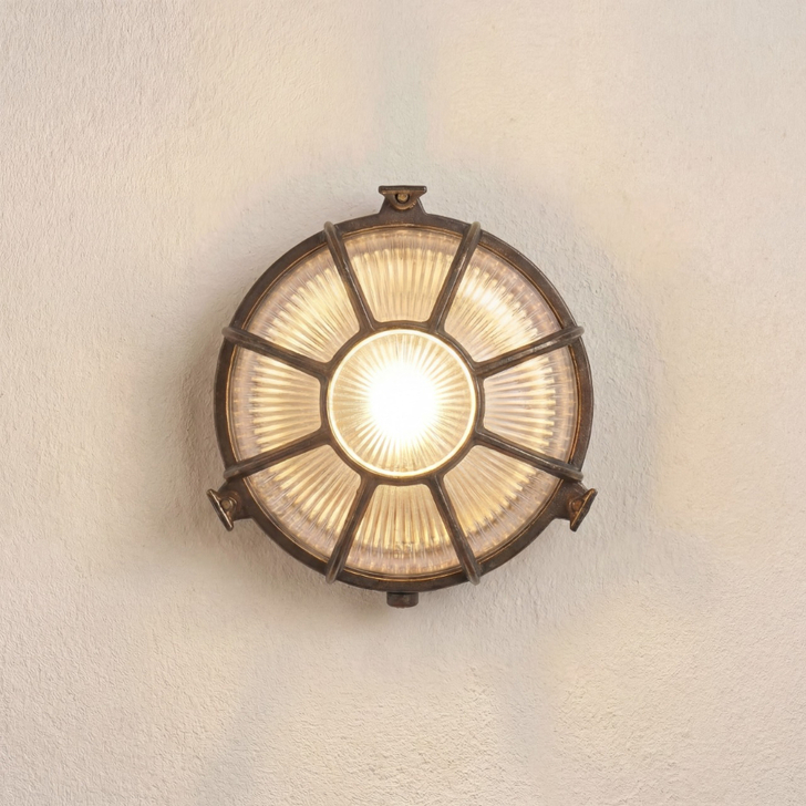 Navigator Grand Capstan Antique Brass Round Bulkhead - IP64, Solid Brass, Coastal