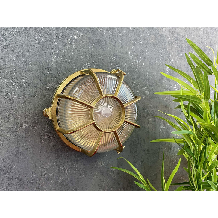 Navigator Grand Capstan Raw Brass Round Bulkhead - IP64, Solid Brass, Coastal