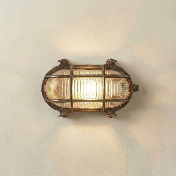 Navigator Horatio Junior Antique Brass Oval Bulkhead - IP64, Solid Brass, Coastal