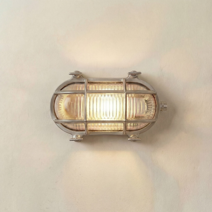 Navigator Horatio Junior Satin Nickel Oval Bulkhead - IP64, Solid Brass, Coastal