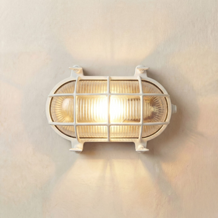 Navigator Horatio White Oval Bulkhead - IP64, Solid Brass, Coastal