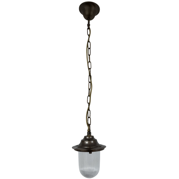 Navigator Hull Antique Brass Chain Lantern Complete With Clear Ribbed Glass - IP54, Solid Brass, Coastal