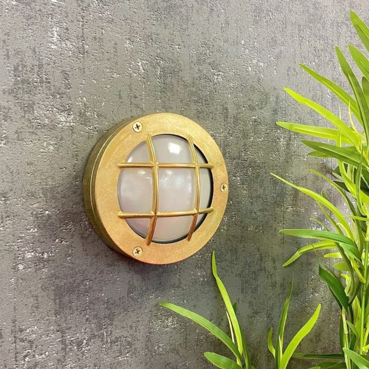 Navigator Marina Guard Raw Brass Circular Bulkhead - IP64, Solid Brass, Coastal
