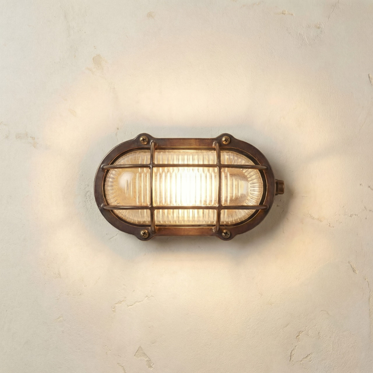Navigator Merchant Antique Brass Oval Bulkhead - IP64, Solid Brass, Coastal