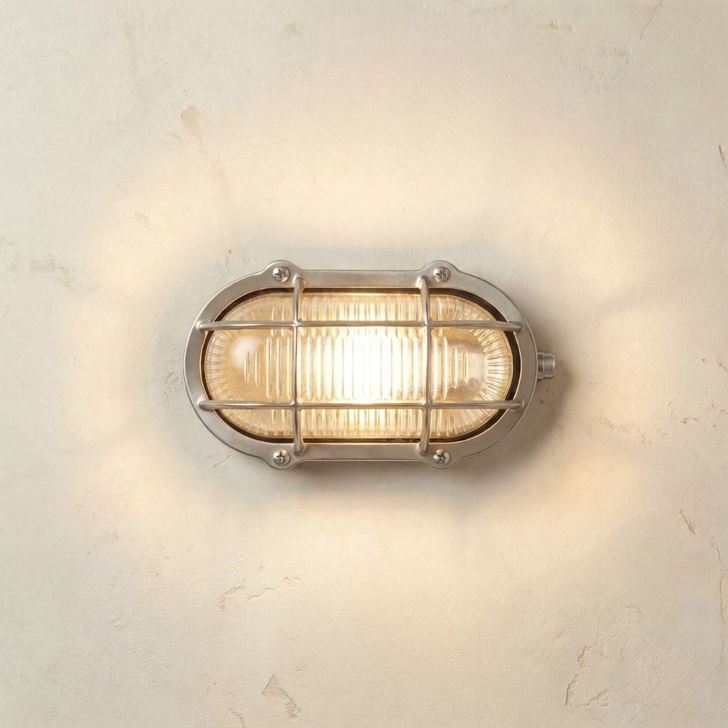 Navigator Merchant Satin Nickel Oval Bulkhead - IP64, Solid Brass, Coastal