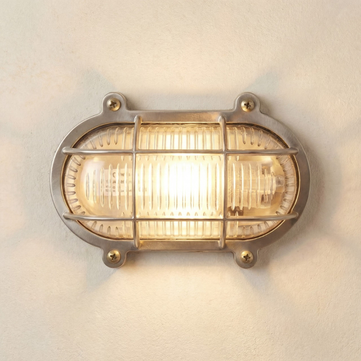 Navigator Merchant Satin Nickel Oval Flush Bulkhead - IP64, Solid Brass, Coastal