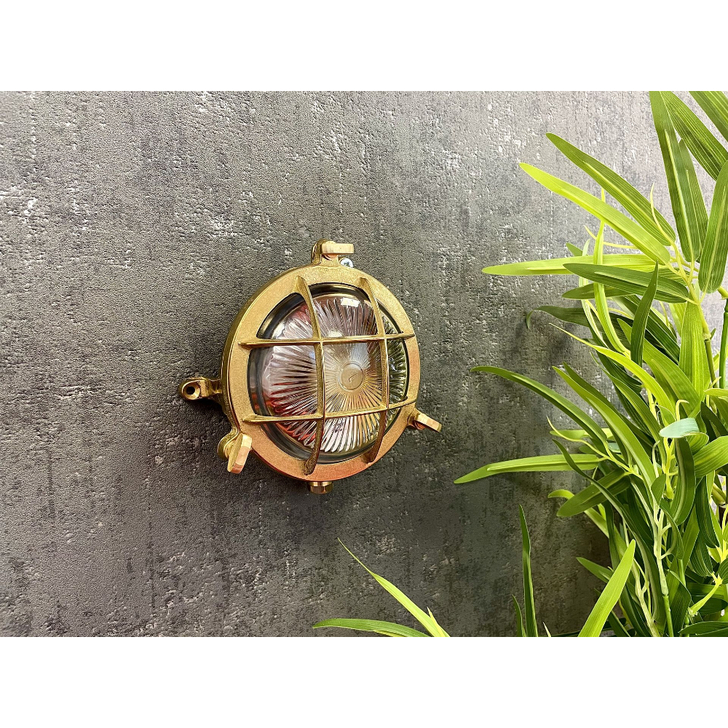 Navigator Mini Compass Guard Raw Brass Circular Bulkhead - IP44, Solid Brass, Coastal