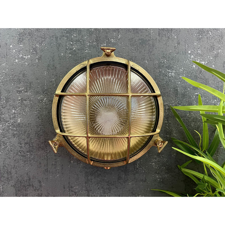 Navigator Small Cabin Raw Brass Circular Bulkhead - IP64, Solid Brass, Coastal