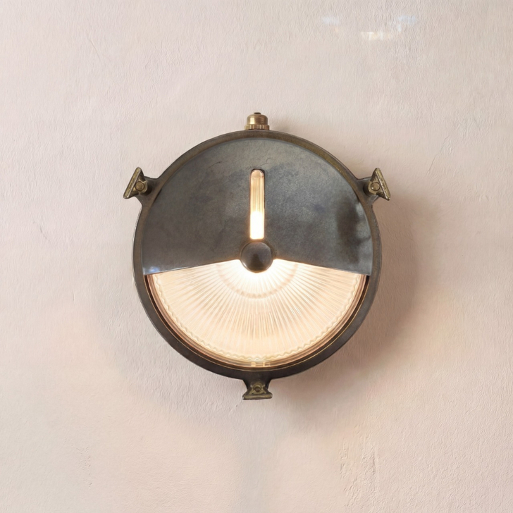 Navigator Trident Shield Antique Brass Circular Bulkhead - IP64, Solid Brass, Coastal