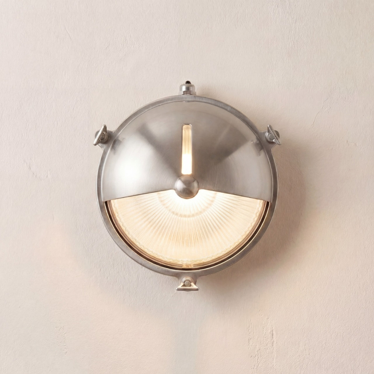 Navigator Trident Shield Satin Nickel Circular Bulkhead - IP64, Solid Brass, Coastal