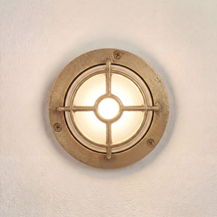 Navigator Walkway Raw Brass Circular Guard Light - IP65, Solid Brass, Coastal