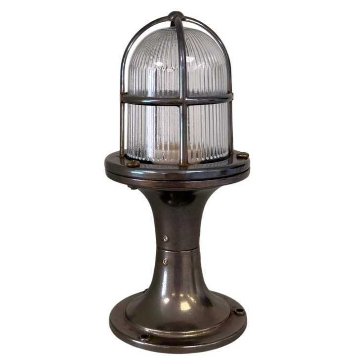 Navigator Wellington Antique Brass Small Post Lantern Complete With Clear Ribbed Glass - IP54, Solid Brass, Coastal