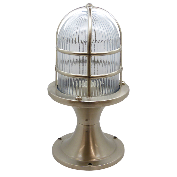 Navigator Wellington Satin Nickel Grand Post Lantern Complete With Clear Ribbed Glass - IP54, Solid Brass, Coastal