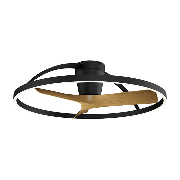 Nepal II Mini 75cm 32W LED Dimmable Light With Built-In 32W DC Reversible Fan: Black/Wood Finish c/w Remote Control: 4000lm