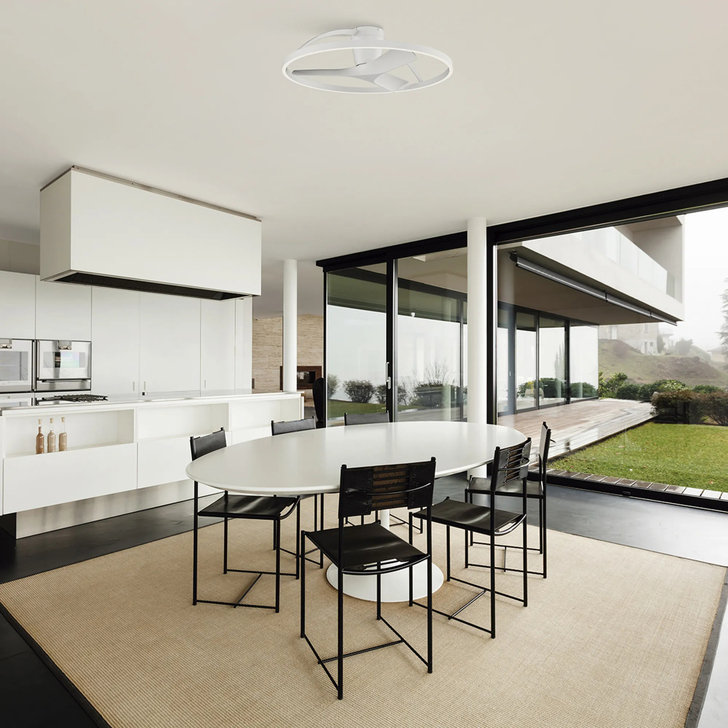 Nepal II Mini 75cm 32W LED Dimmable Light With Built-In 32W DC Reversible Fan: White Finish c/w Remote Control: 4000lm