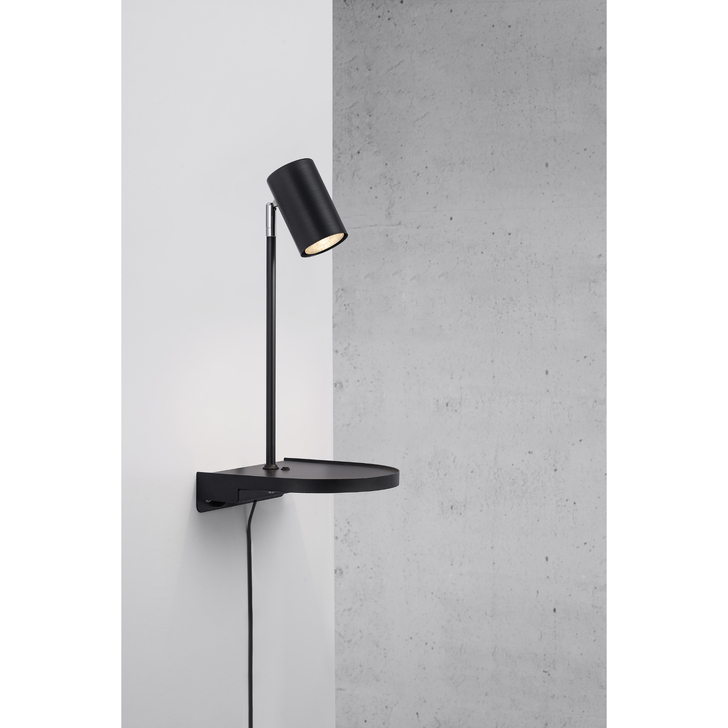 Nordlux Cody Black Plug In Wall Light With Shelf And Usb Port