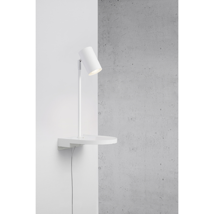 Nordlux Cody White Plug In Wall Light With Shelf And Usb Port