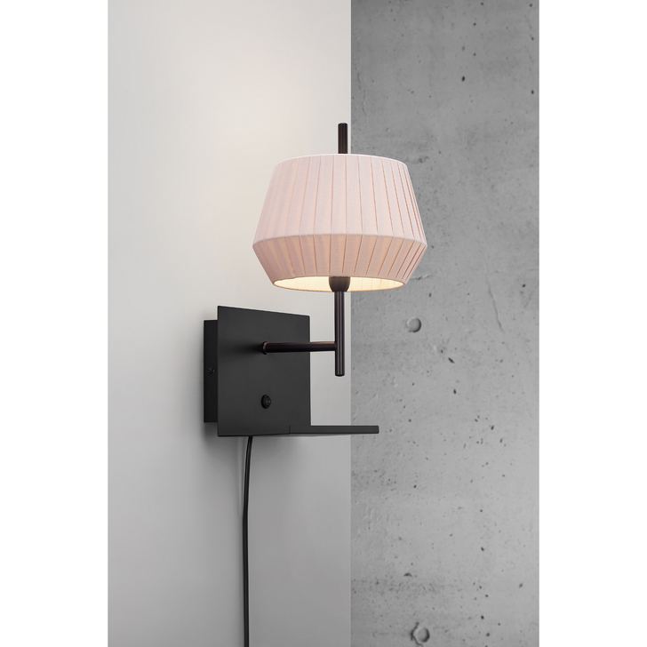 Nordlux Dicte Black Plug In Wall Light Complete With Beige Shade