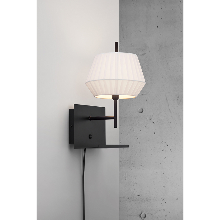 Nordlux Dicte Black Plug In Wall Light Complete With White Shade