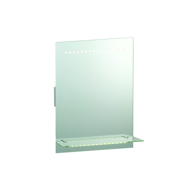 Omega Rectangular Bathroom Mirror With 6500K LED Lights, Motion Sensor, Shaver Socket & Lit Glass Shelf