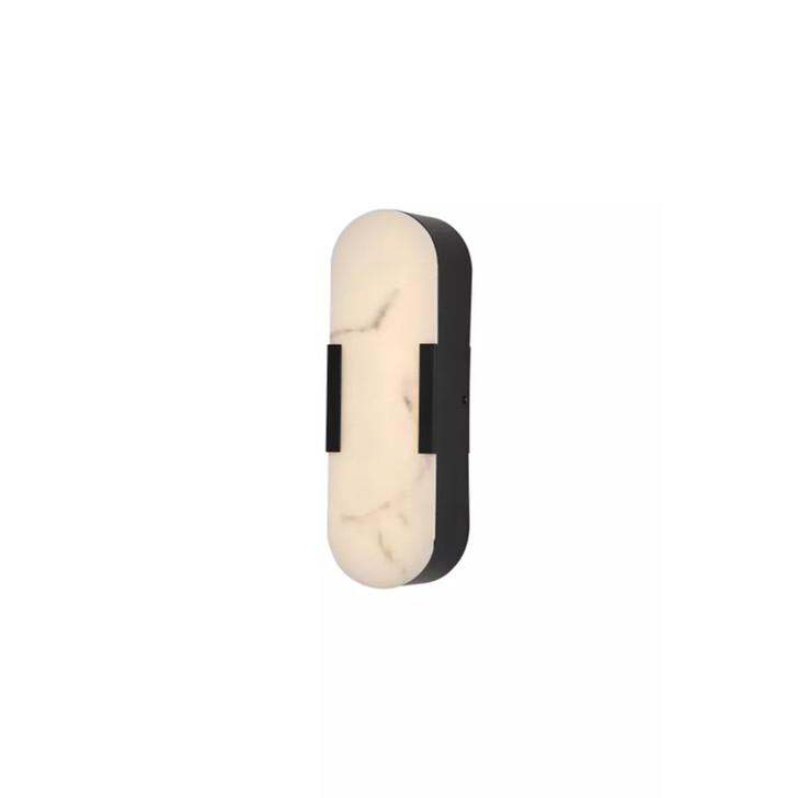 Opaline Small Black Bathroom Led Wall Light Complete With Marble Resin Shade - IP44 - 3000K