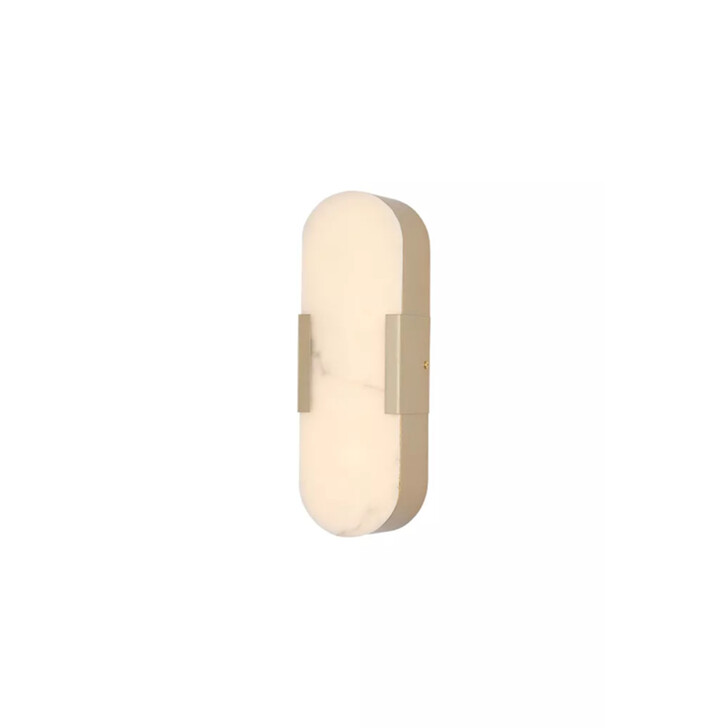 Opaline Small Matt Gold Bathroom Led Wall Light Complete With Marble Resin Shade - IP44 - 3000K