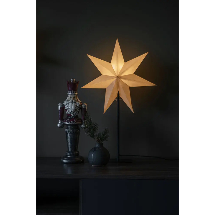 Paper star, standing, beige 40x65cm, black cable E14 230V